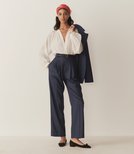 DÔEN Women Olivia Pant - Navy Gessato Stripe