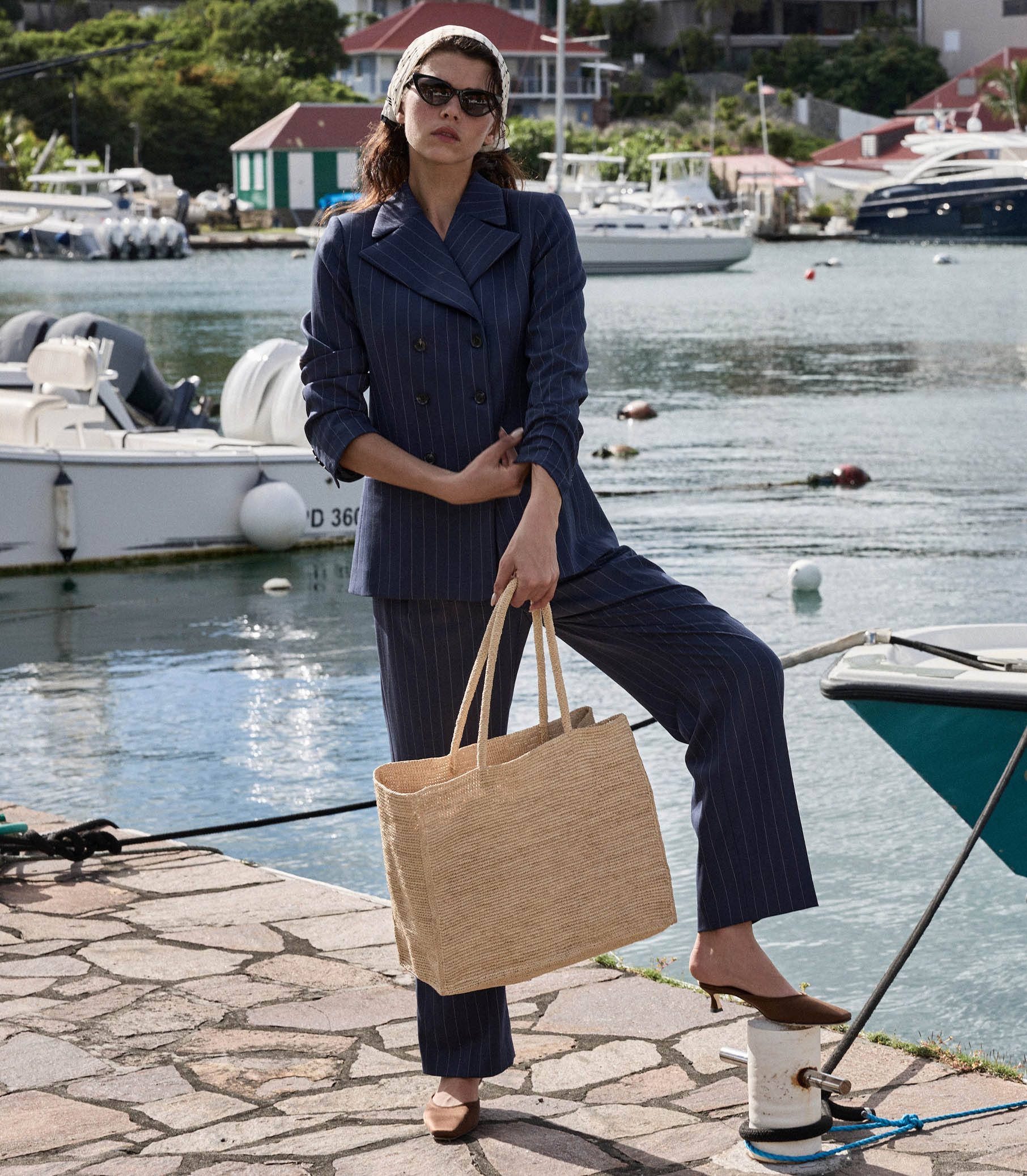 DÔEN Women Harrison Jacket - Navy Gessato Stripe