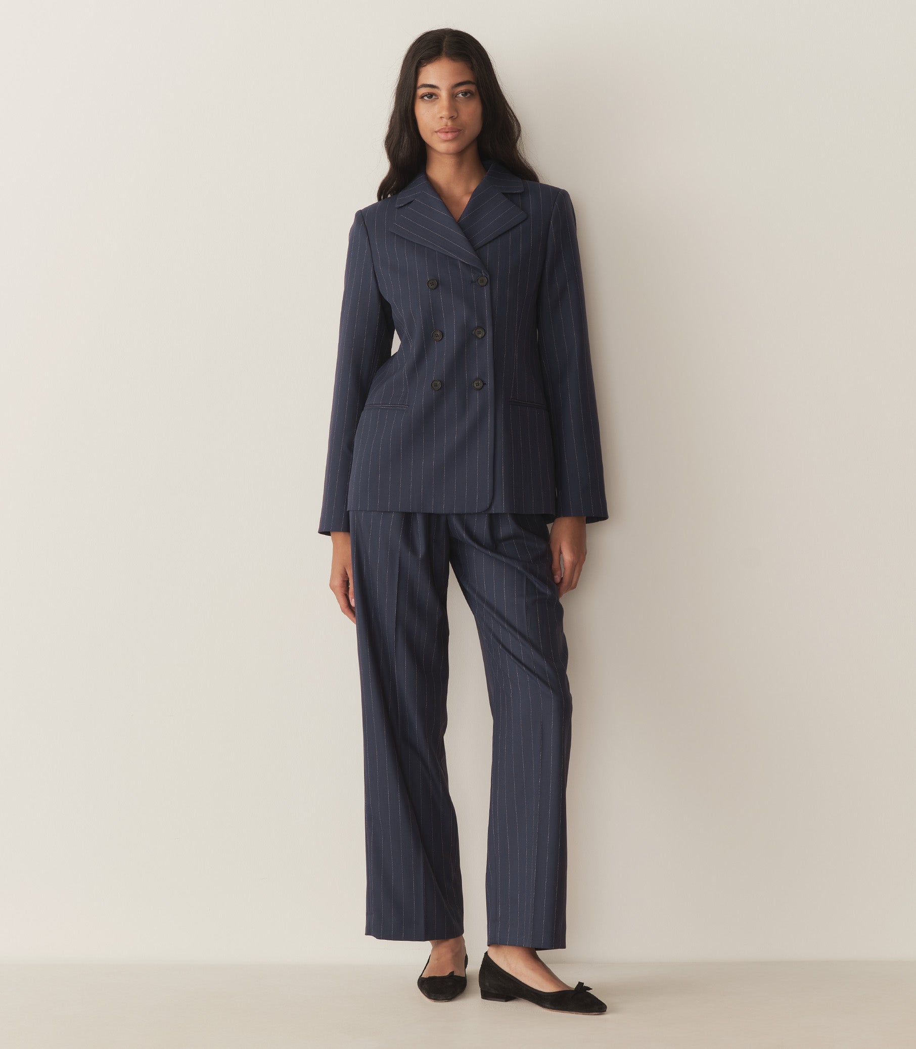 DÔEN Women Harrison Jacket - Navy Gessato Stripe