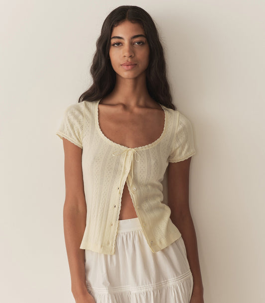 DÔEN Women Lara Tee - Creme Citron Quelle Jolie Pointelle