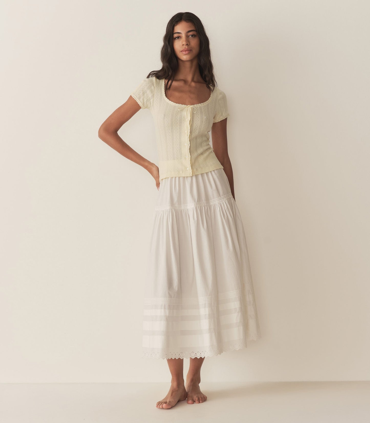 DÔEN Women Lara Tee - Creme Citron Quelle Jolie Pointelle