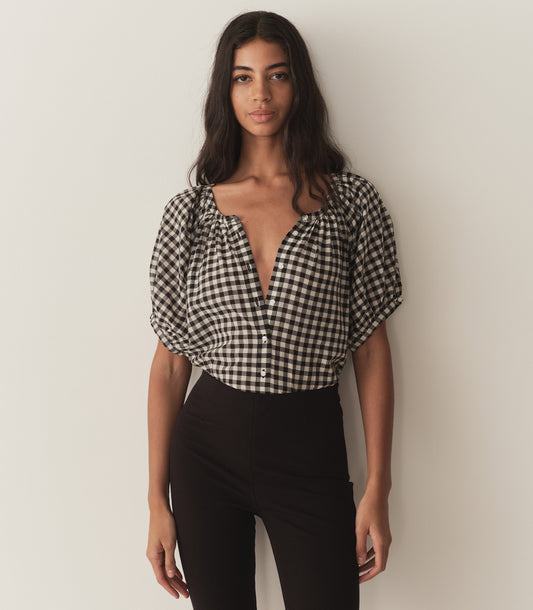 DÔEN Women June Top - Noir Greta Gingham