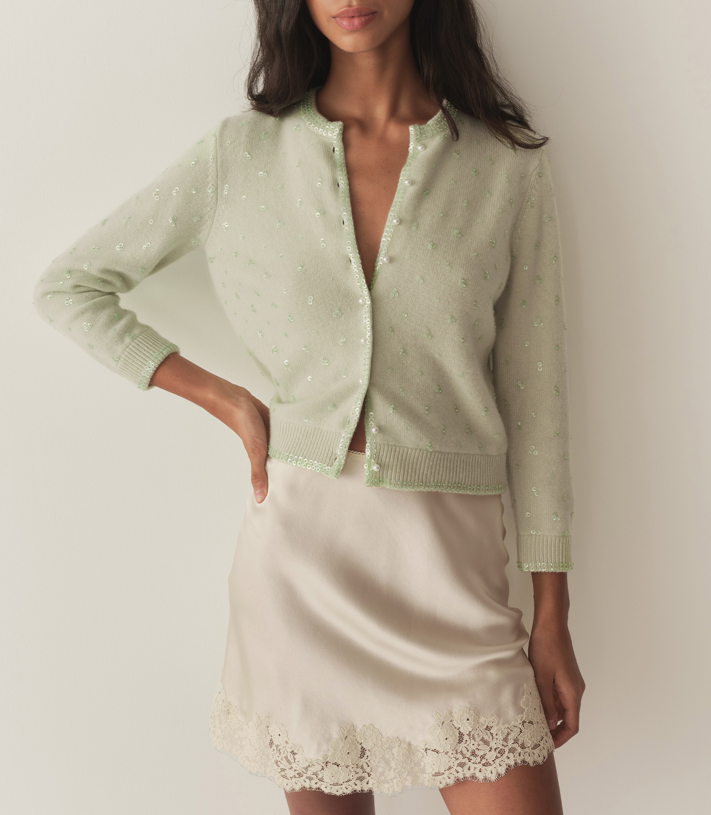 DÔEN Women Paillette Cardigan - Mint Tea