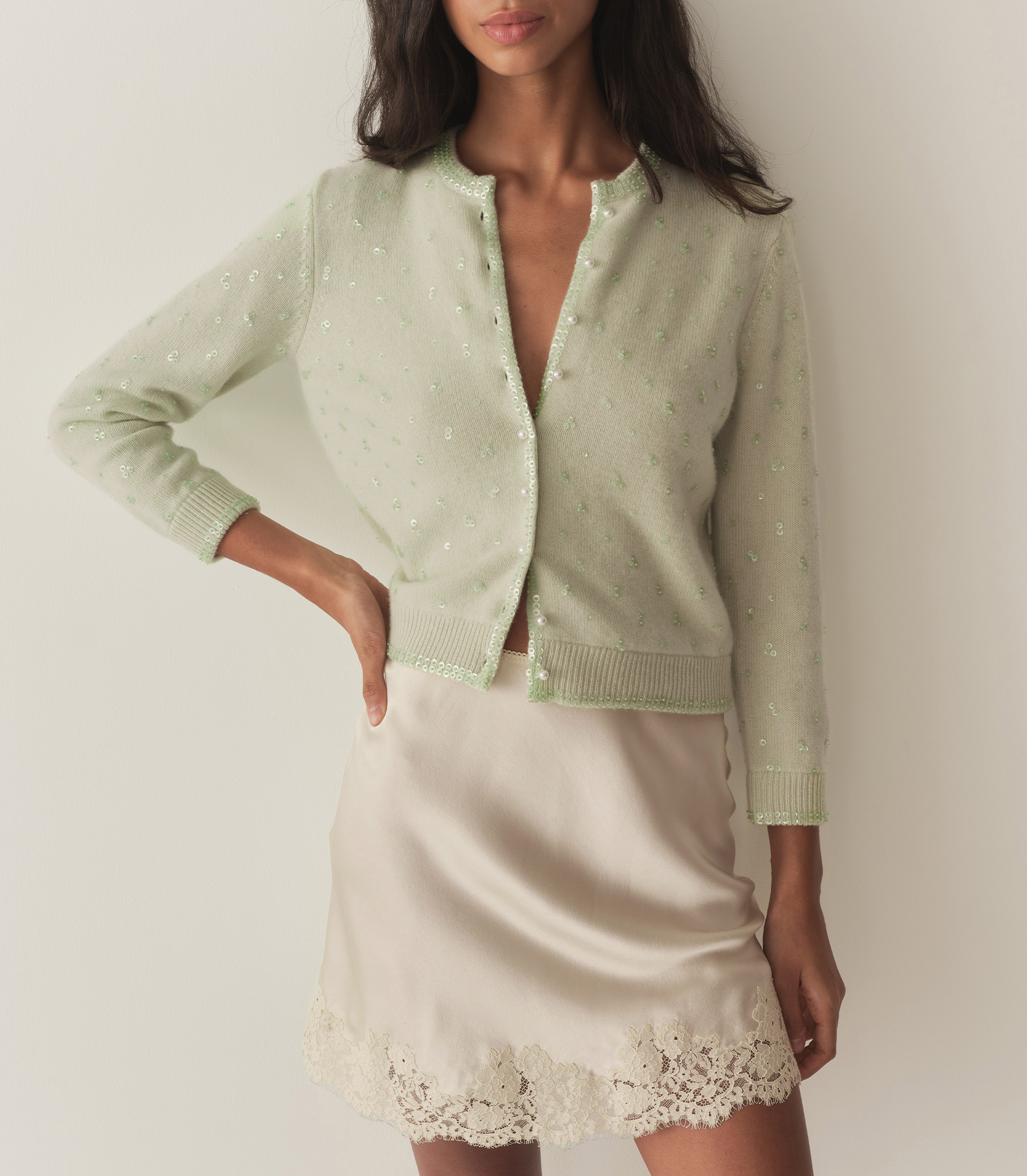 DÔEN Women Paillette Cardigan - Mint Tea