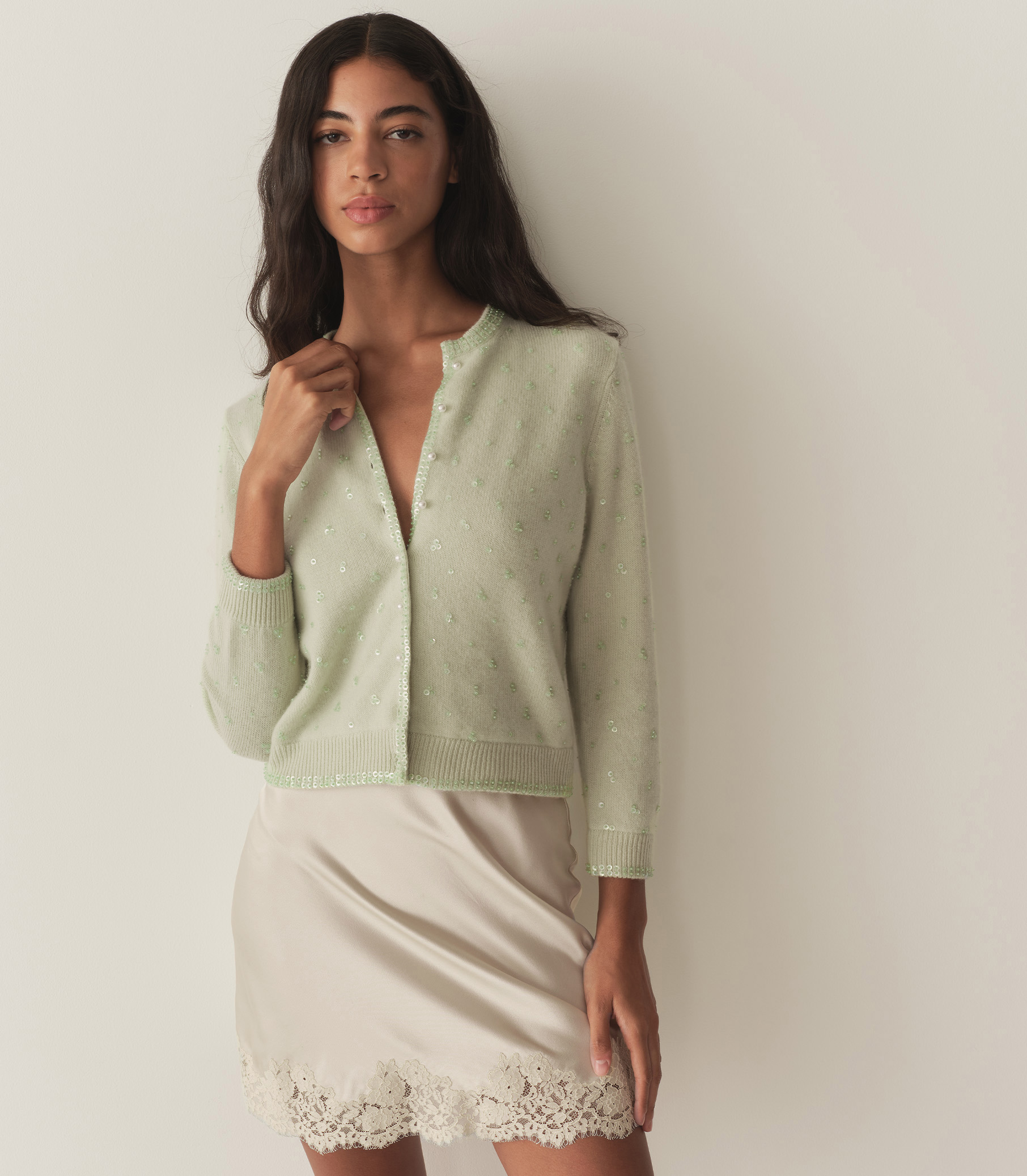 DÔEN Women Paillette Cardigan - Mint Tea