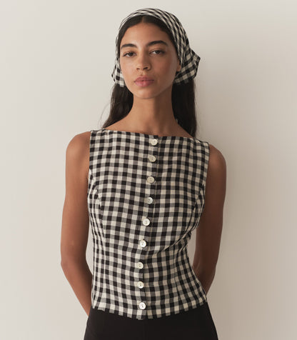 DÔEN Women Hayden Top - Black Marilyn Gingham