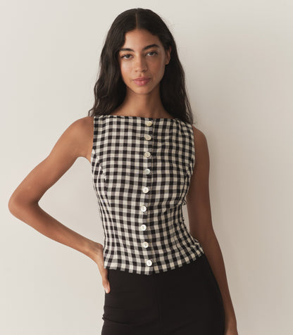 DÔEN Women Hayden Top - Black Marilyn Gingham