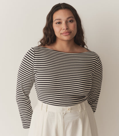 DÔEN Women Paulette Tee - Navy Nantucket Stripe