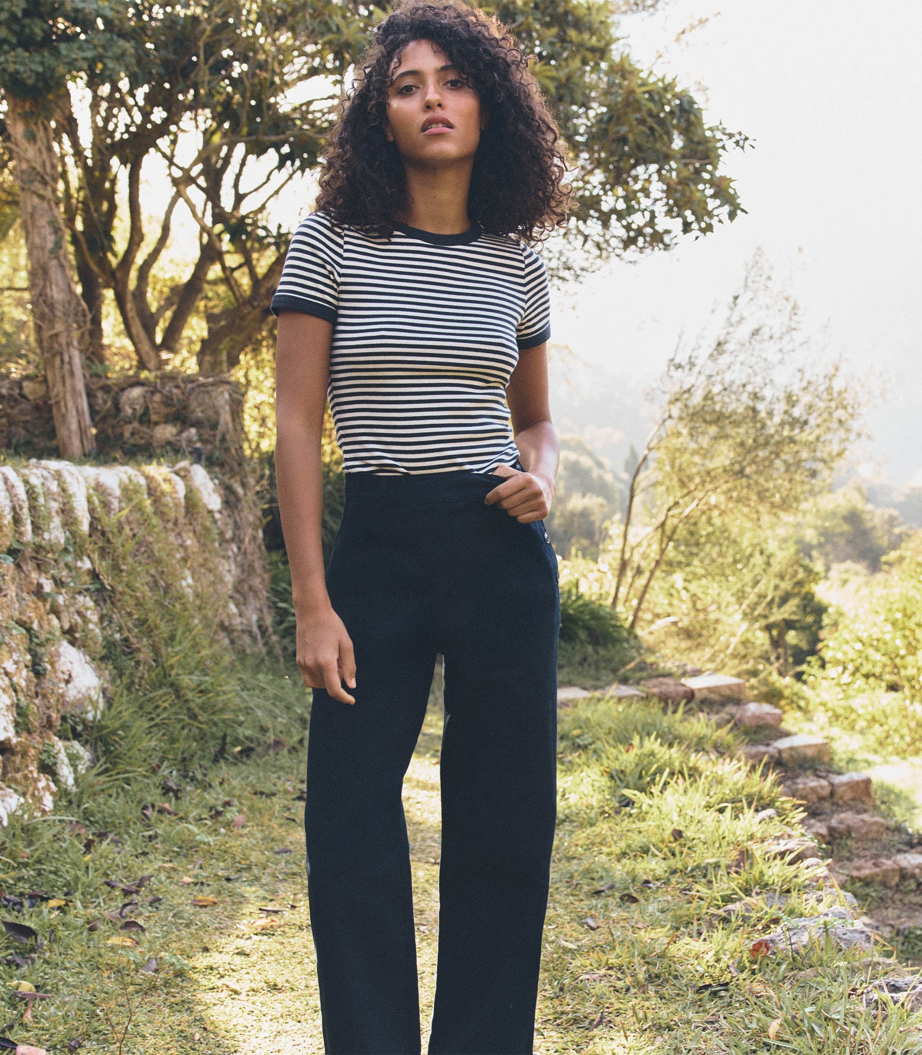 DÔEN Women Vivi Tee - Navy Nantucket Stripe