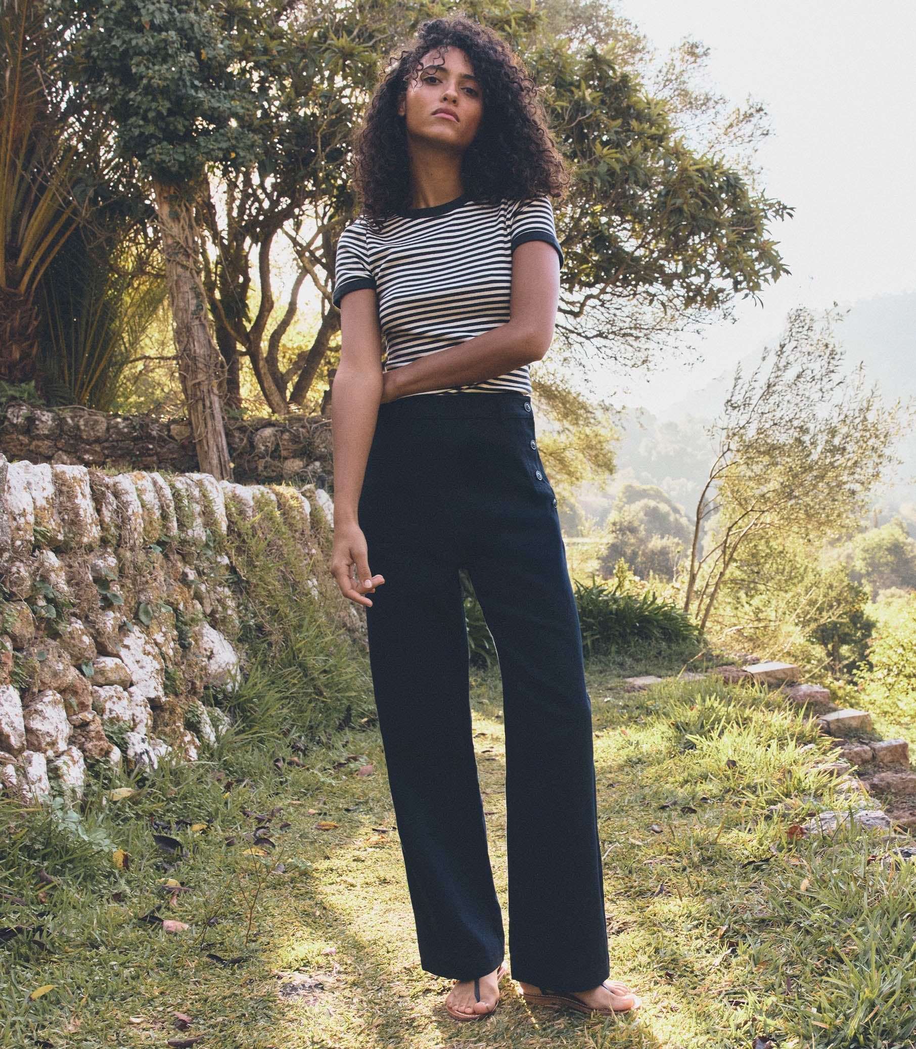DÔEN Women Vivi Tee - Navy Nantucket Stripe