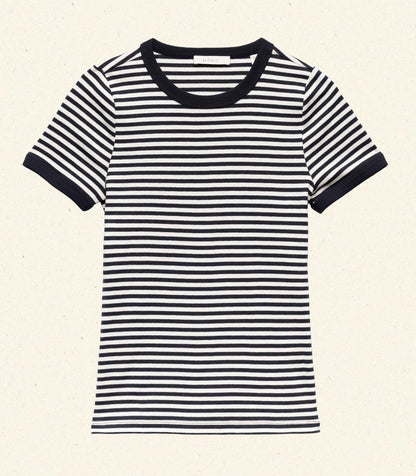 DÔEN Women Vivi Tee - Navy Nantucket Stripe