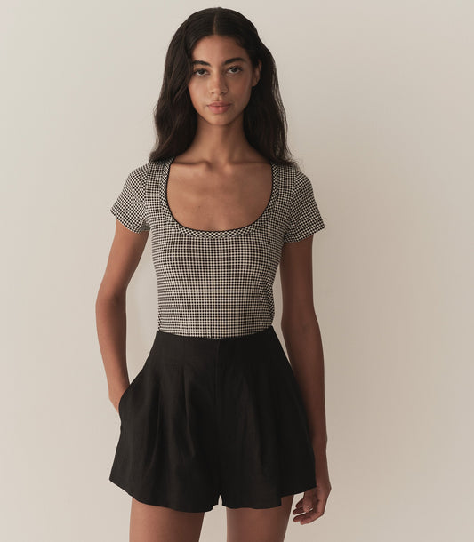 DÔEN Women Brigitte Tee - Noir La Maddalena Gingham