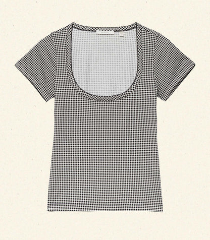DÔEN Women Brigitte Tee - Noir La Maddalena Gingham