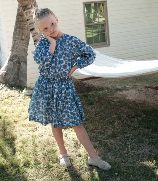 DÔEN Kids Milianne Skirt - Bleu Soleil Fleurit