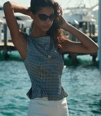 DÔEN Women Liriel Top - Navy Valencia Gingham