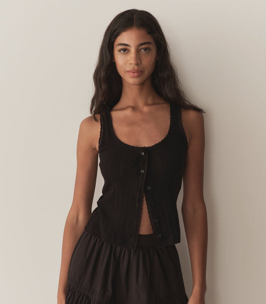 DÔEN Women Lois Tank - Black Quelle Jolie Pointelle