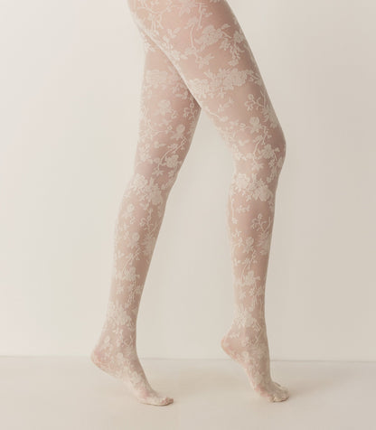 DÔEN Women Wolford Floral Lace Tights - Buttermilk