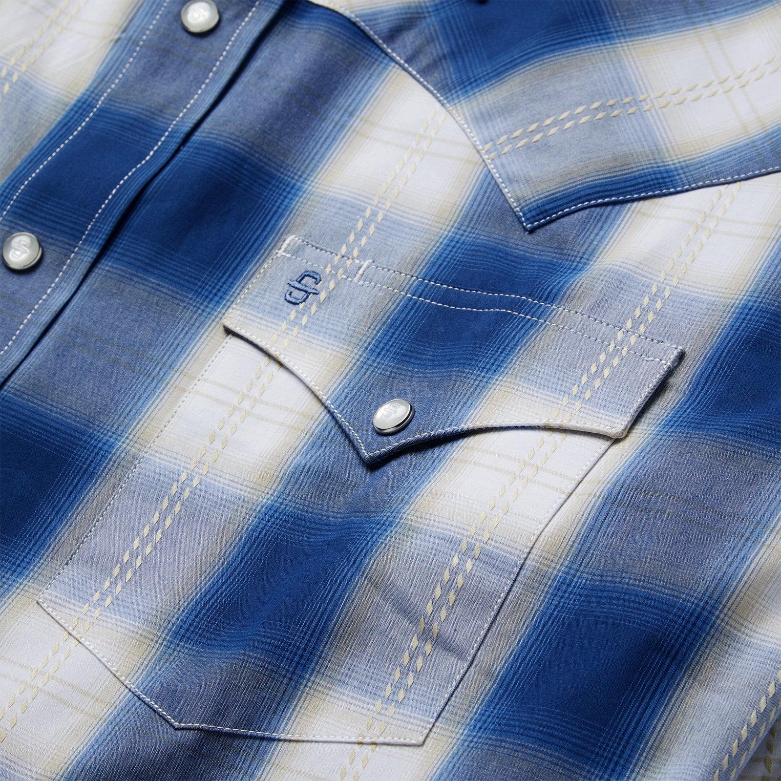 Stetson Navy Gold Ombre Plaid Western Shirt