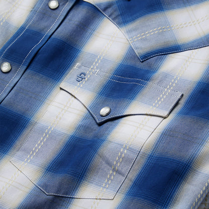 Stetson Navy Gold Ombre Plaid Western Shirt