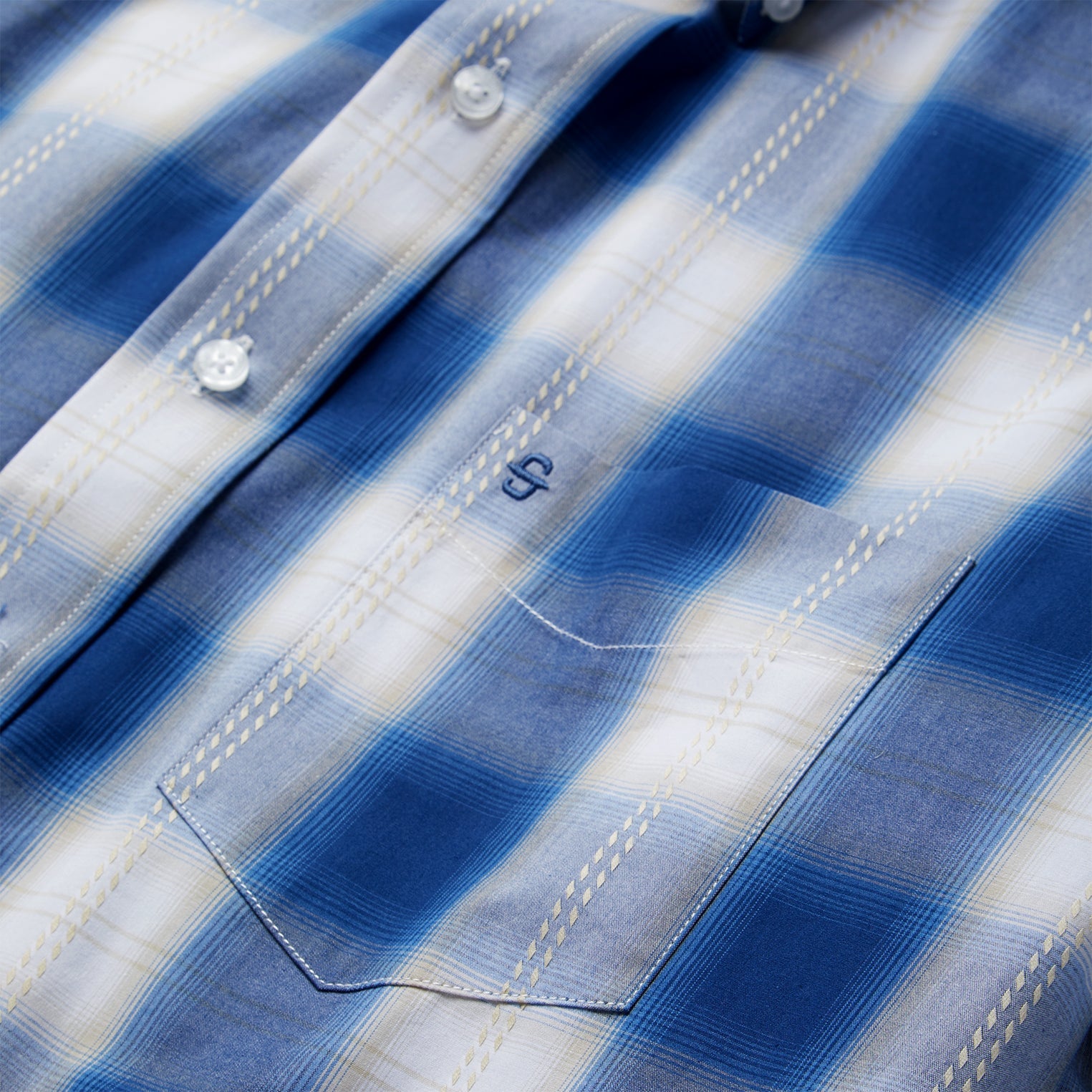 Stetson Navy Gold Ombre Plaid Short Sleeve Western Shirt