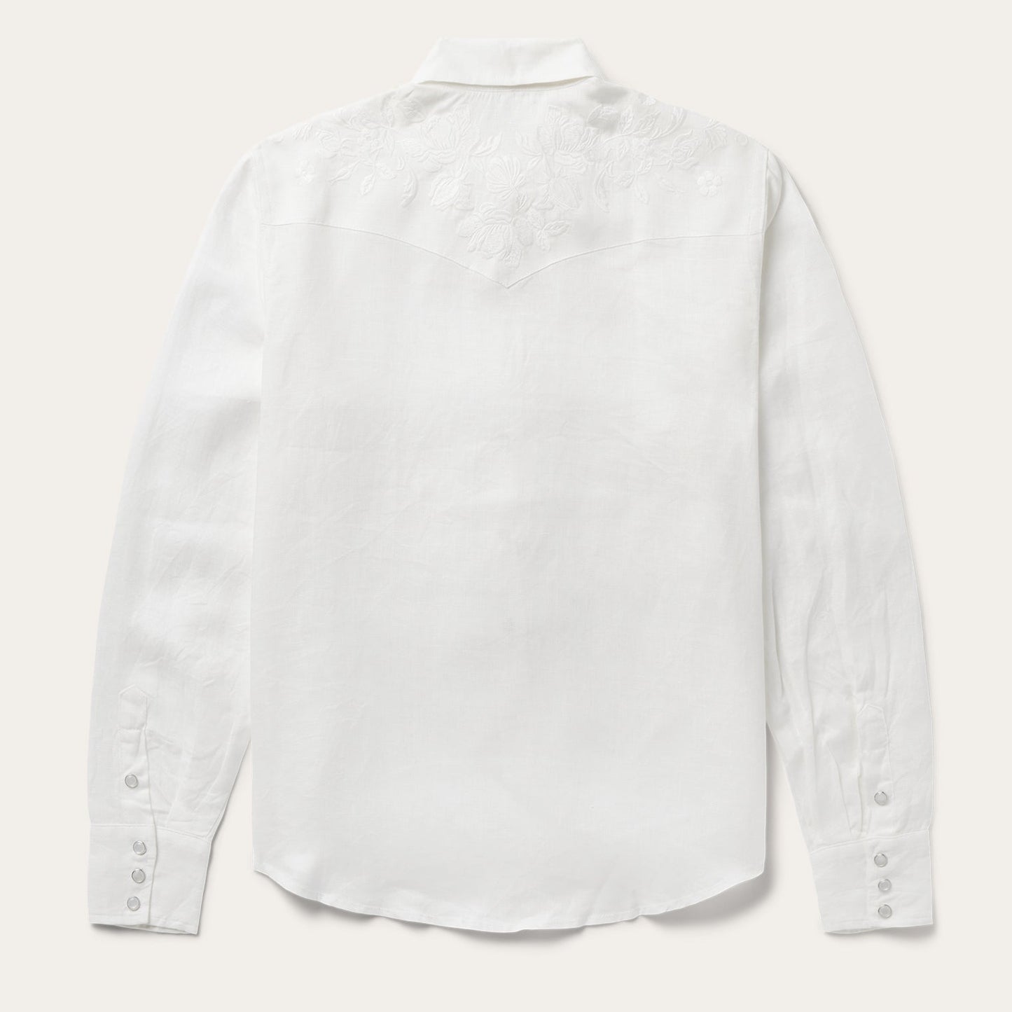 Stetson Floral Embroidered White Linen Shirt
