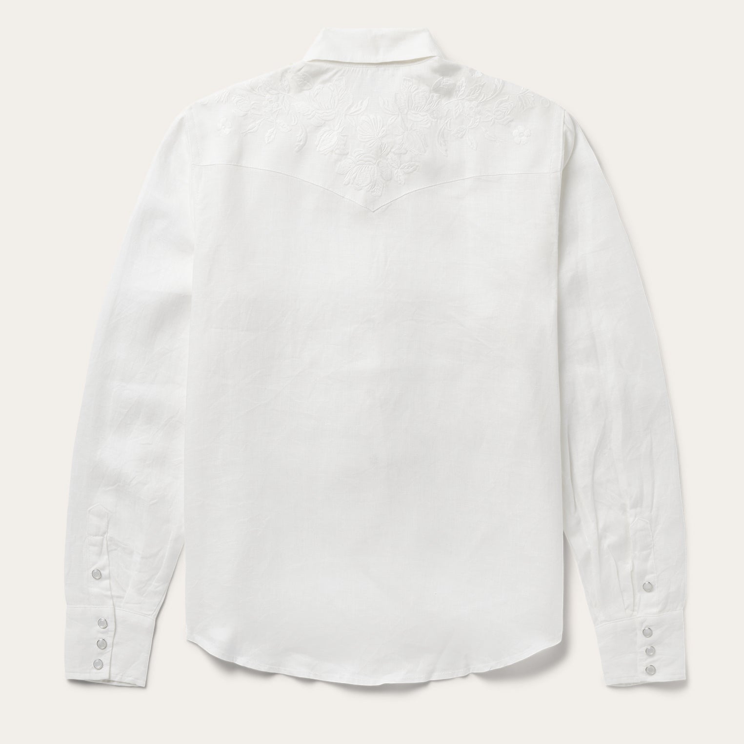Stetson Floral Embroidered White Linen Shirt