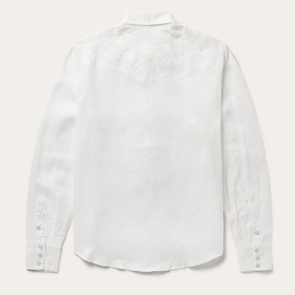 Stetson Floral Embroidered White Linen Shirt