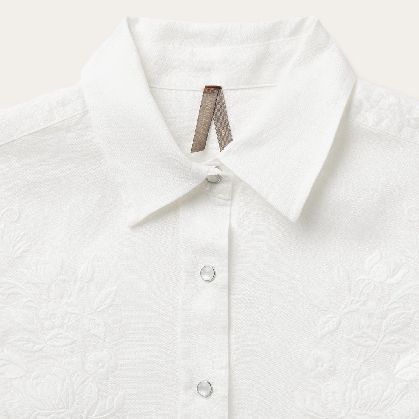 Stetson Floral Embroidered White Linen Shirt