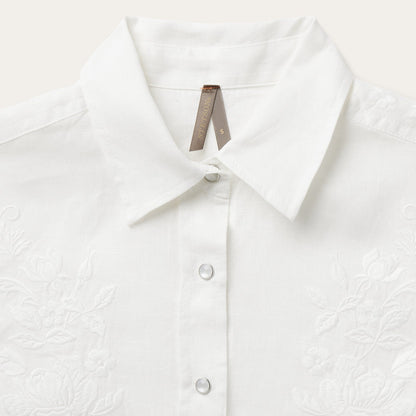 Stetson Floral Embroidered White Linen Shirt