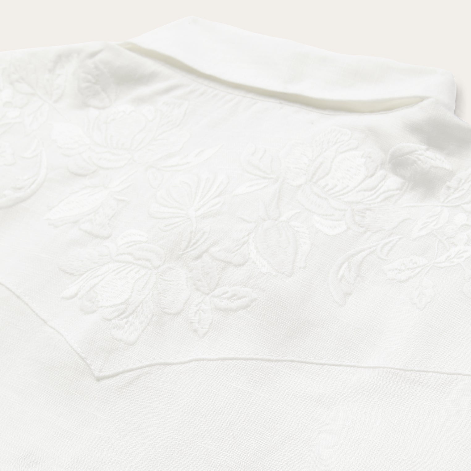 Stetson Floral Embroidered White Linen Shirt