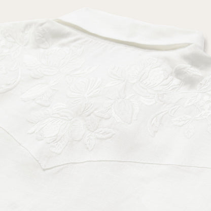 Stetson Floral Embroidered White Linen Shirt