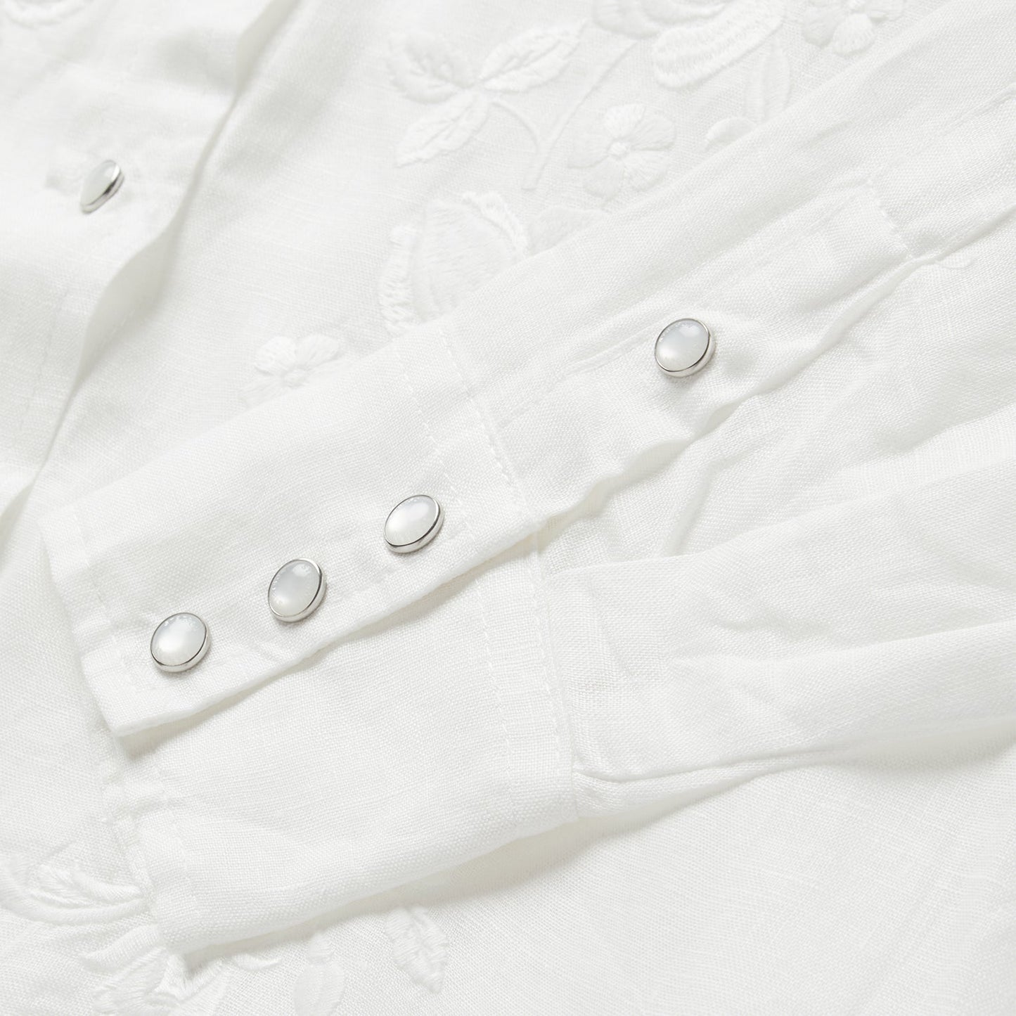 Stetson Floral Embroidered White Linen Shirt