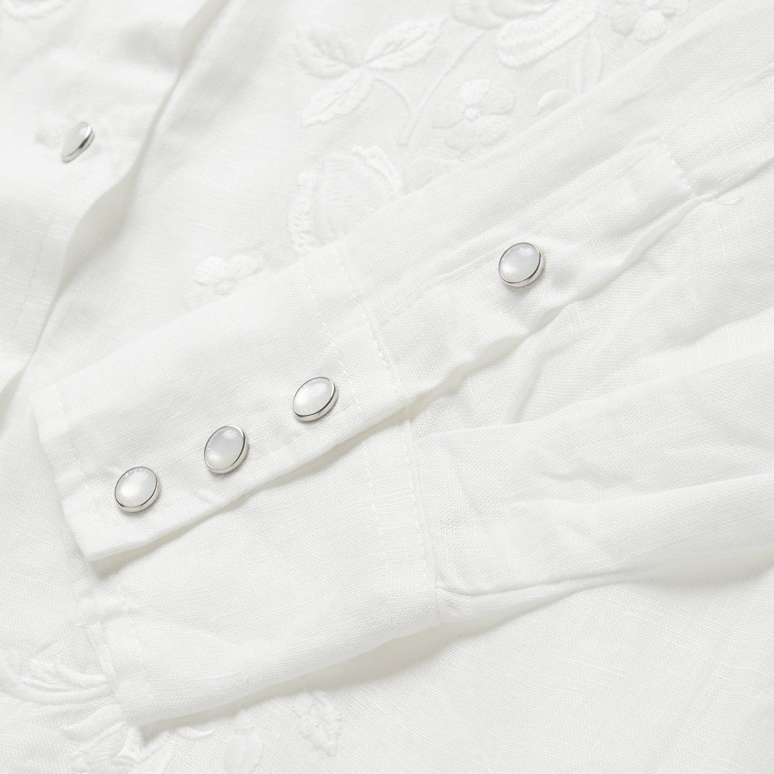 Stetson Floral Embroidered White Linen Shirt