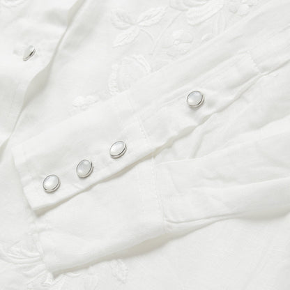 Stetson Floral Embroidered White Linen Shirt