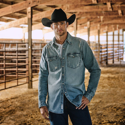 Stetson Distressed Denim Western Shirt