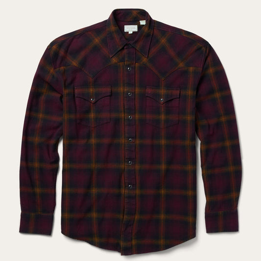 Stetson Black Wine Plaid Flannel Western Shirt