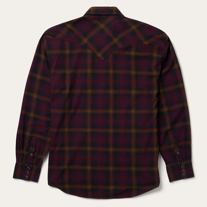 Stetson Black Wine Plaid Flannel Western Shirt