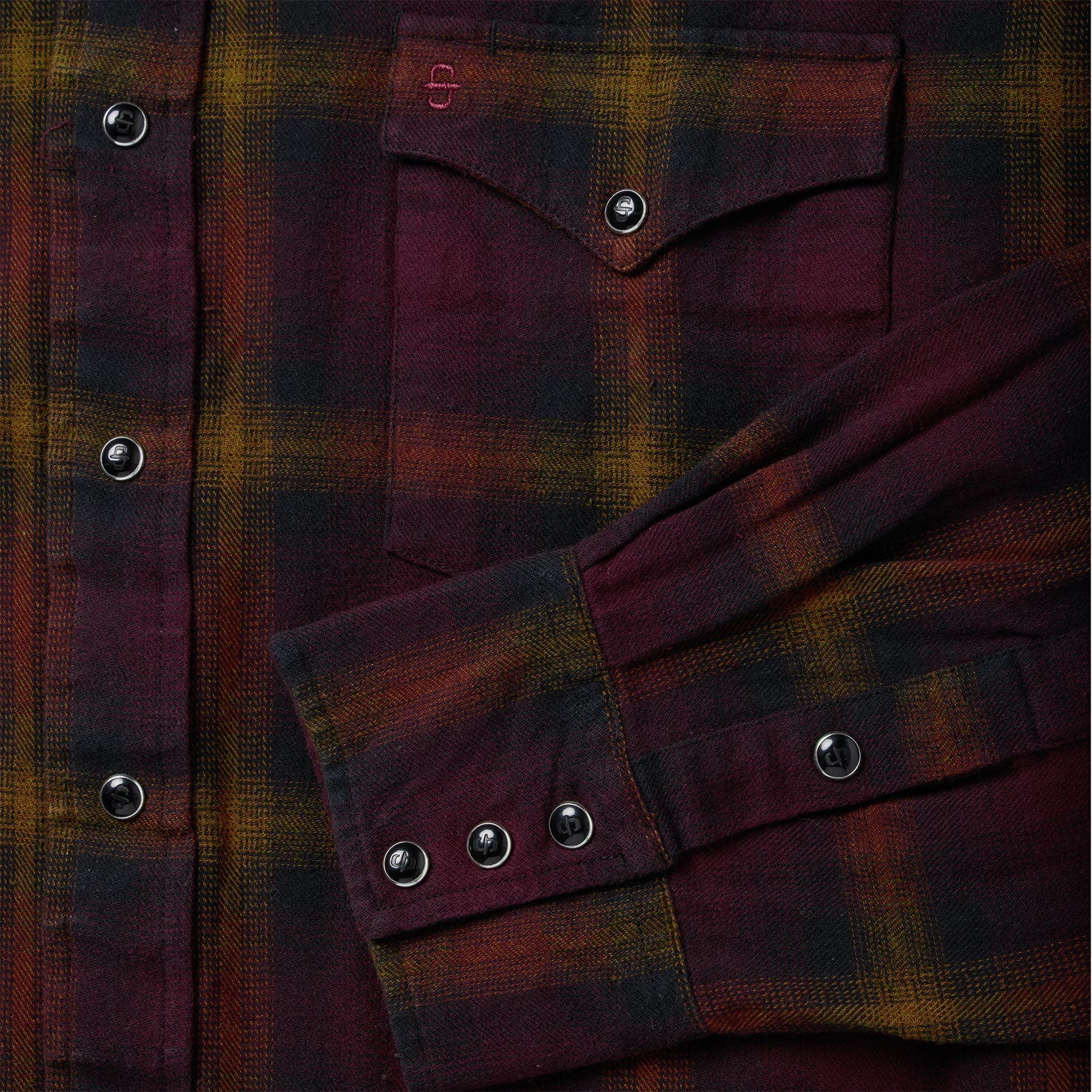Stetson Black Wine Plaid Flannel Western Shirt