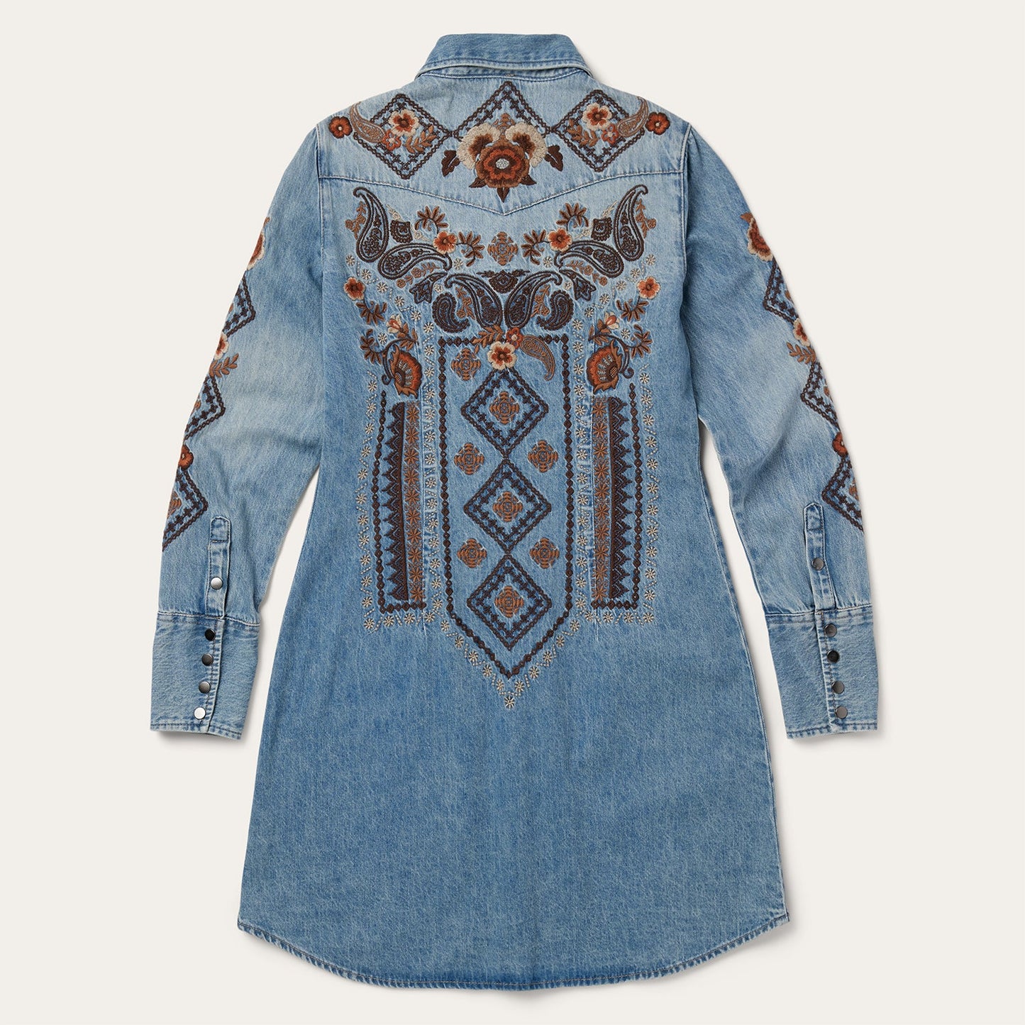 Stetson Floral Embroidered Denim Shirt Dress