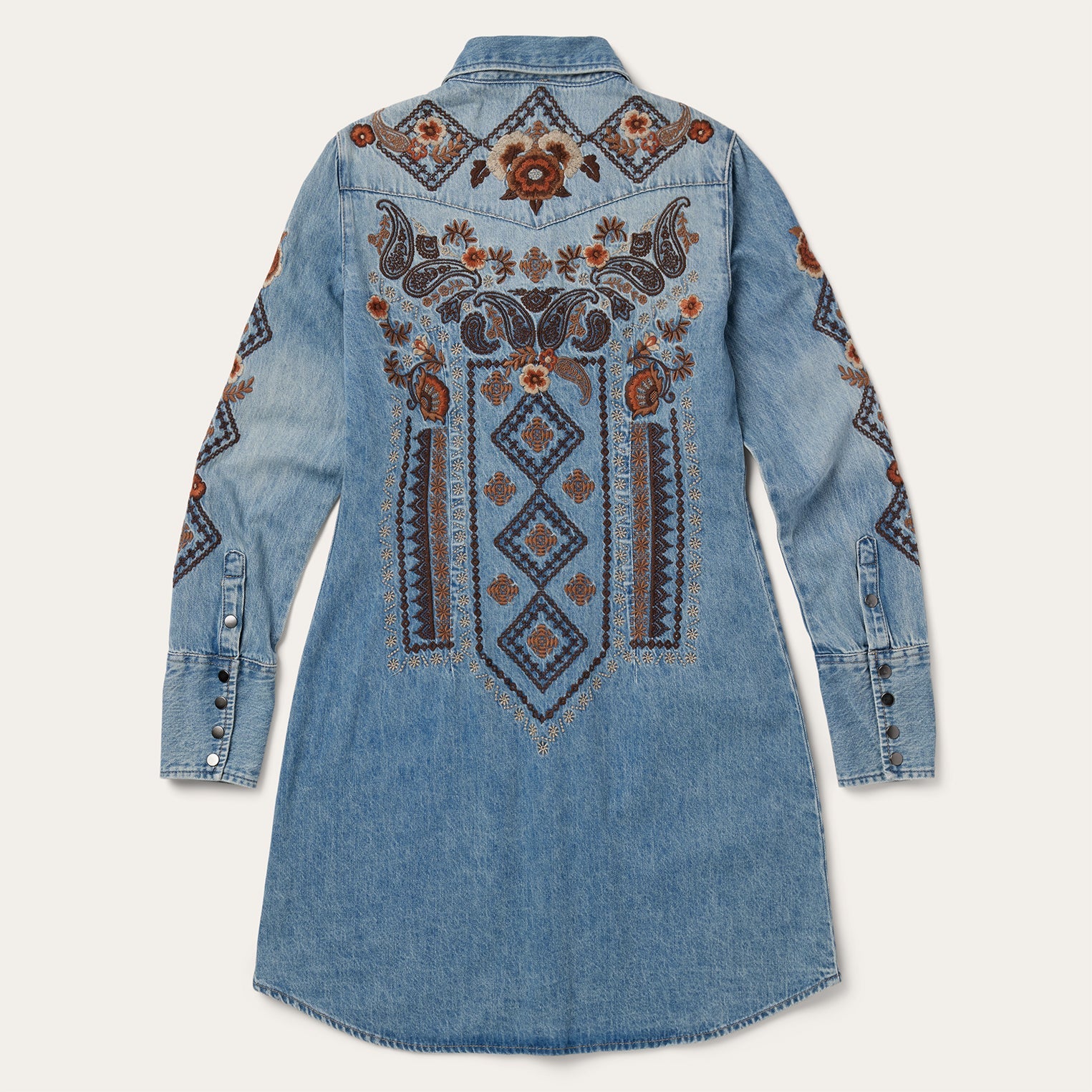 Stetson Floral Embroidered Denim Shirt Dress