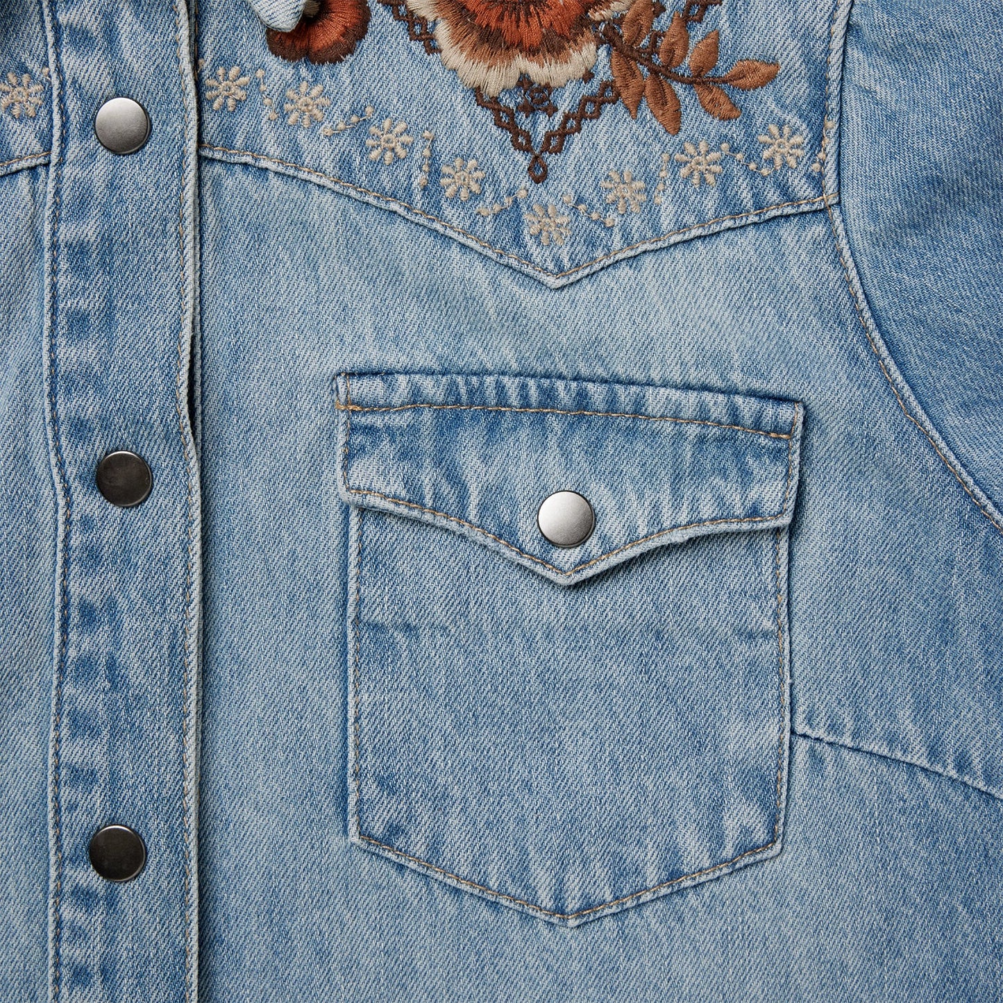 Stetson Floral Embroidered Denim Shirt Dress