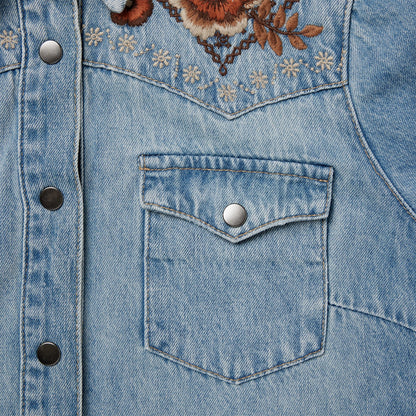 Stetson Floral Embroidered Denim Shirt Dress