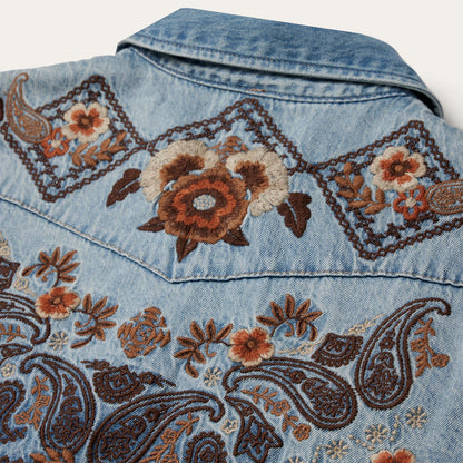 Stetson Floral Embroidered Denim Shirt Dress