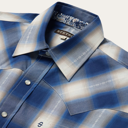 Stetson Blue Ombre Plaid Short Sleeve Western Shirt