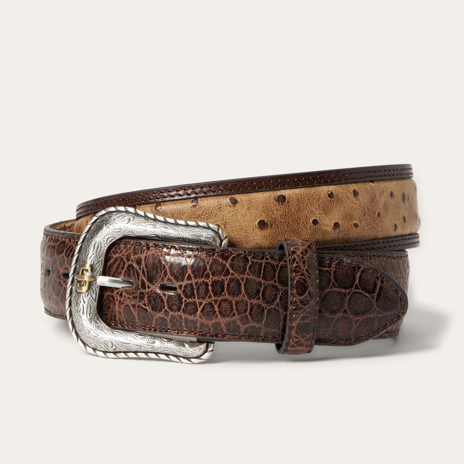 Stetson Ostrich Print Croco Embossed Western Tabs Belt