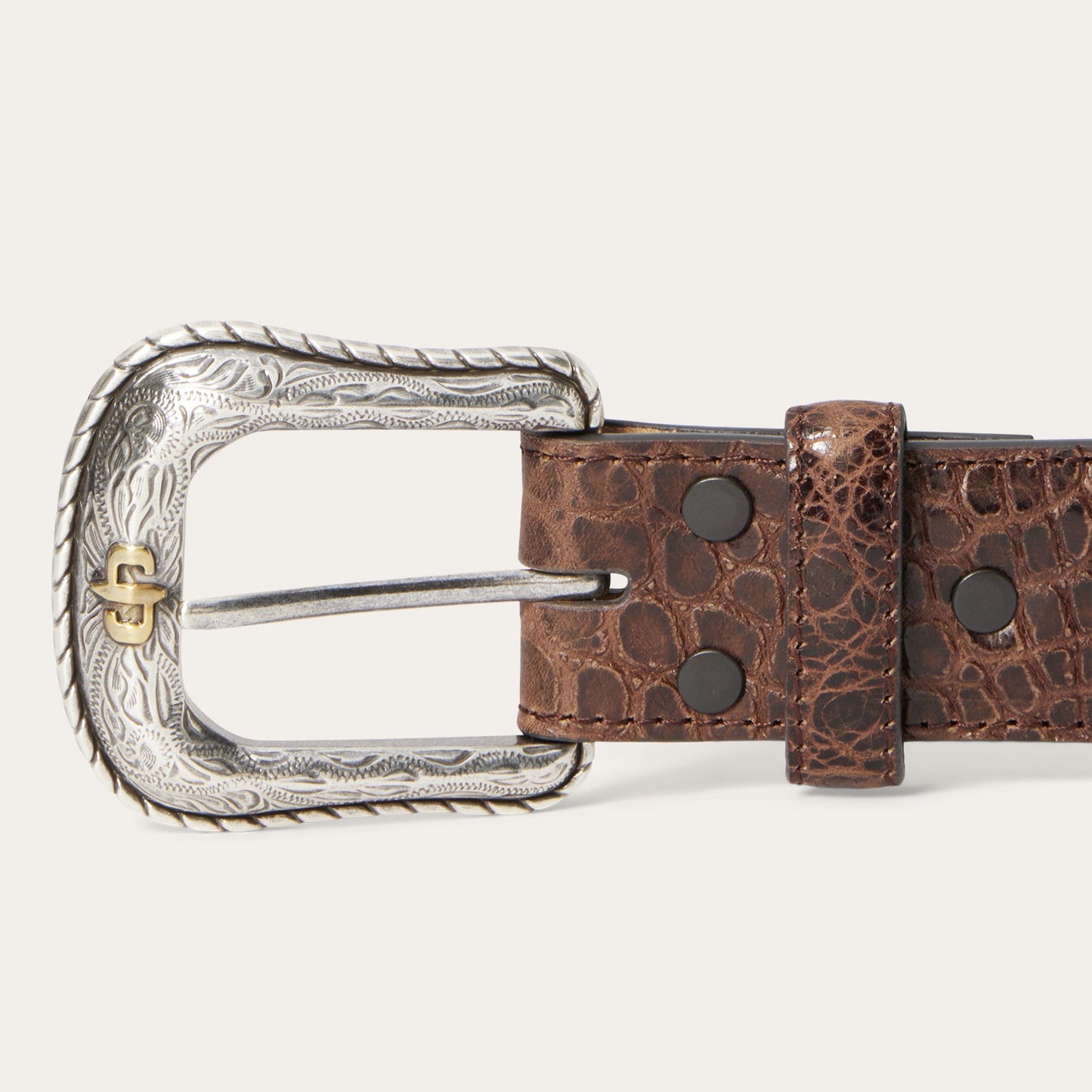 Stetson Ostrich Print Croco Embossed Western Tabs Belt