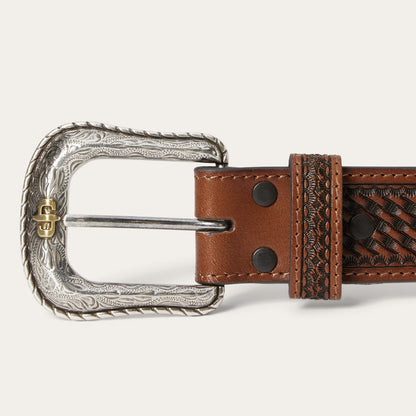 Stetson Pebble Leather Basket Weave Tabs Belt