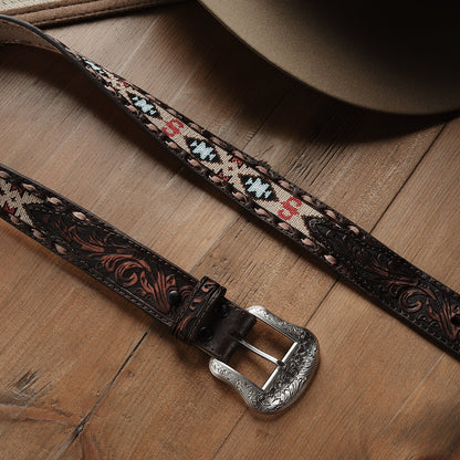 Stetson Embroidered Tooled Tab Belt