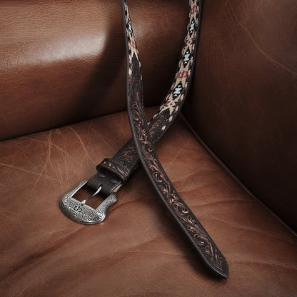 Stetson Embroidered Tooled Tab Belt