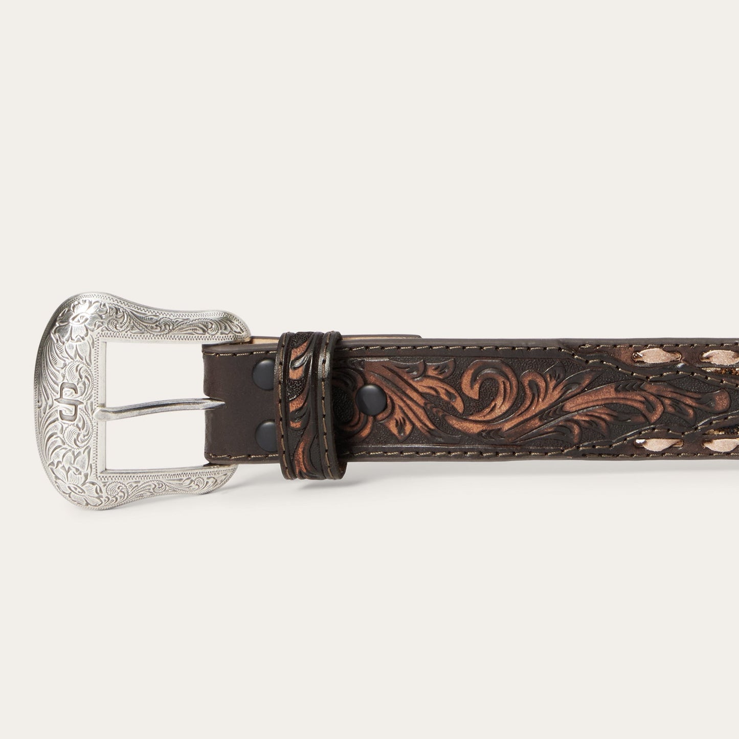 Stetson Embroidered Tooled Tab Belt